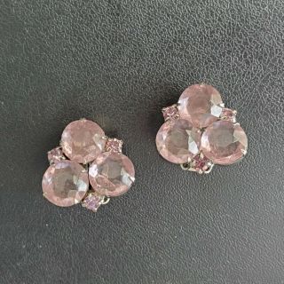 Vintage Lavender Purple Pink Crystal Rhinestone Flower Clip Earrings S13