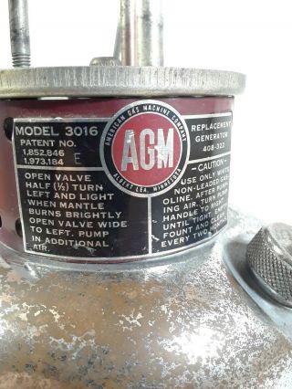 Vintage American Gas Machines AGM Model 3016 Burgundy Single Mantle Lantern 4