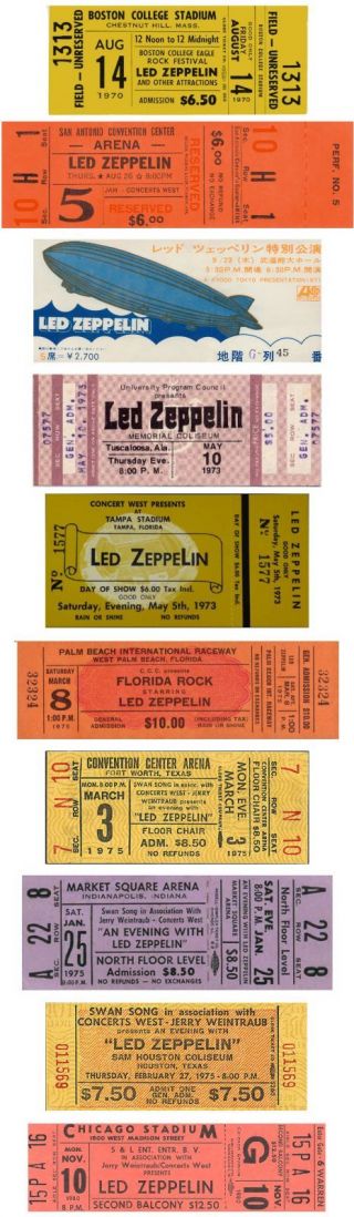 10 1970 - 80 Led Zeppelin Vintage Full Concert Tickets Led Zeppelin
