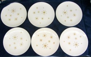 6 Mid Century Star Glow 10 " Dinner Plates Royal China Atomic Starburst Vintage