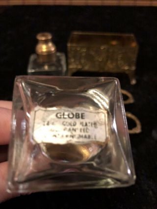 VINTAGE 24K GOLD PLATED ORMOLU PERFUME BOTTLE DOUBLE SET by GLOBE 4