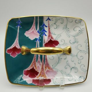 Vintage Noritake Art Deco Handled Plate - Handpainted Japan