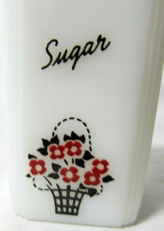 Vtg Tipp City McKee White Milk Glass Sugar Range Shaker Red Black Flower Basket 2