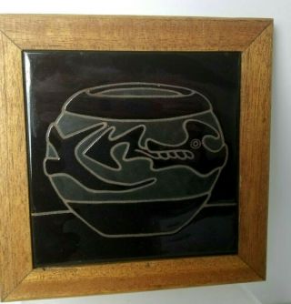 Arius Santa Fe Tile Dragon With Arrow Tongue Pottery Wood Frame 6 " 1986 Vintage
