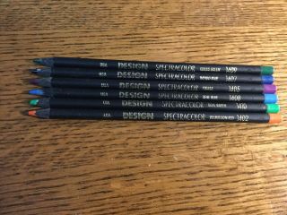 6 Vintage Spectracolor Design Colored Pencils Usa Indigo Blue,  Grass Green Htf