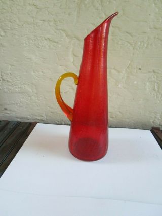 Vintage Mcm Aberina Glass Crackle Vase By Pilgrim Glass 15 " High Partial Label B