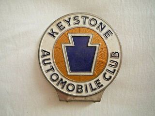 Vtg Keystone Automobile Club Porcelain License Plate Topper Sign Badge 3.  75 "