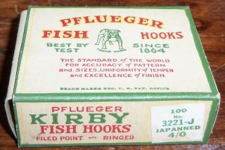 Vintage Pflueger Kirby Fishing Hooks 3221 - J W/box 4/0 Japanned