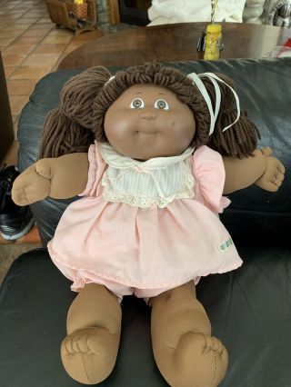 Vtg 1983 Cabbage Patch Kids Girl Doll African American Black Pink Dress