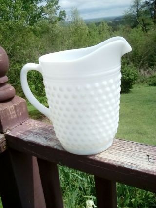 vintage milk glass water pitcher Hobnail pattern old tea pitcher 3