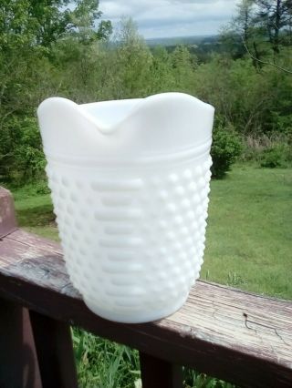 vintage milk glass water pitcher Hobnail pattern old tea pitcher 4