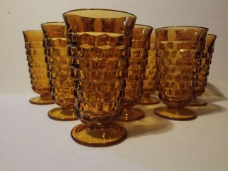 8 Vintage Amber Cubist Indiana Whitehall Water Iced Tea Low Footed Tumblers