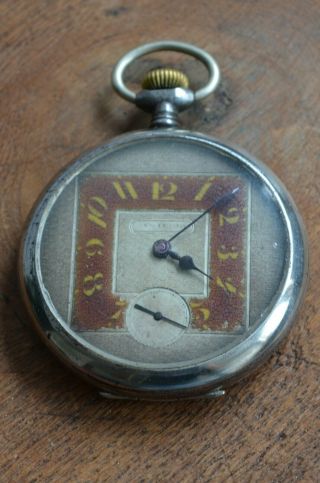 Rare Mysteria Pocket Watch With Unusual Art Deco Dial