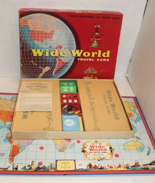Vintage Parker Brothers Wide World Travel Board Game Complete Rough Box 1957