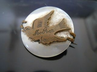 Ww1 Vintage Badge Mother Of Pearl Sweetheart Dove Of Peace Mother Engraved Badge