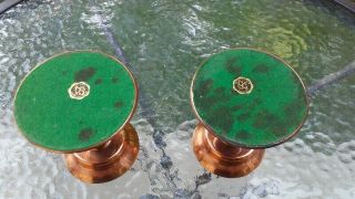 Vtg CopperCraft Guild Round Copper Candle Holder Center Wood Accent Set Of 2 3