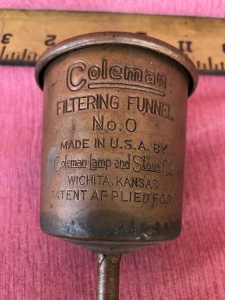 Vintage Copper Coleman Lamp & Stove Co No.  0 Fuel Filter Funnel Usa Wichita,  Ks