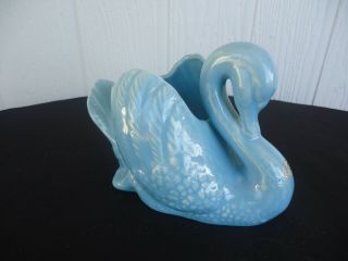 vintage Australian pottery casey ware swan figurine vase blue planter sticker 2