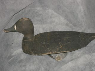 Crude Vintage Duck Decoy - Worn White Holler,  Rudder And Weight On Bottom
