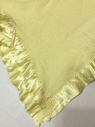 VTG Baby Morgan Era Blanket Acrylic Thermal Weave YELLOW Nylon Binding No Tag 2