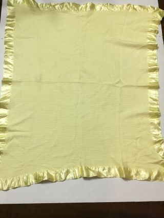 VTG Baby Morgan Era Blanket Acrylic Thermal Weave YELLOW Nylon Binding No Tag 3