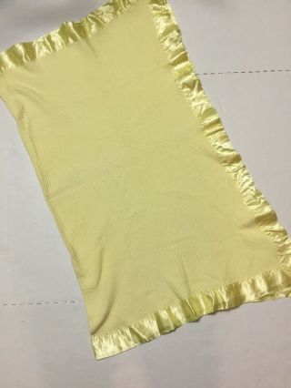 VTG Baby Morgan Era Blanket Acrylic Thermal Weave YELLOW Nylon Binding No Tag 7