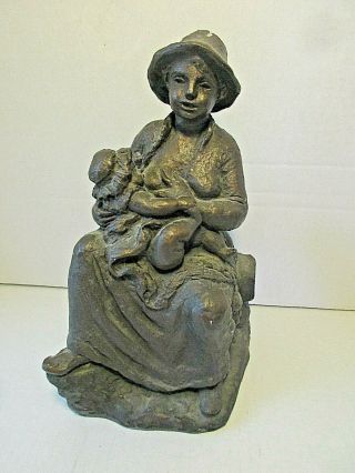 Vintage Austin Prod Bronze Chalkware Breastfeeding Woman Scuplture Statue 11 "