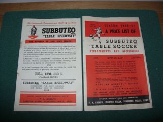 Vintage Subbuteo Table Soccer Football Price List 1950 - 51,  Speedway Leaflet