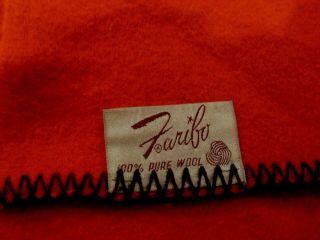 Vintage Faribo 100 Wool Blanket,  Red W/ Black Stripe,  Large,  72  X 92