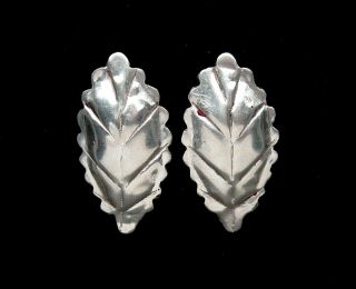 Vintage Mexico Sterling Silver Leaf Feather Design Screw Back Earrings
