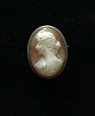 Vintage 800 Silver Gold Tone Shell Cameo Brooch Marked 1 " M005