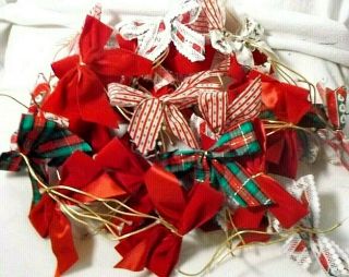 36 Vtg/ Decorative 4 " - 4 1/2 " Tie - On Christmas Bows - Red Velvet,  Holiday Prints