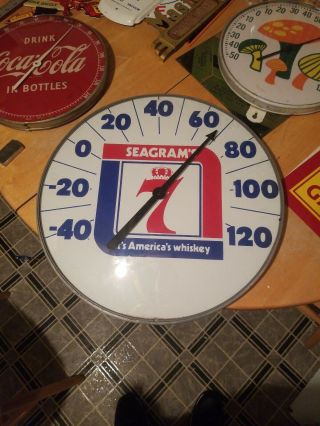 Vintage Seagrams 7 Whiskey Huge Round Metal Thermometer Sign Gas Oil Breweriana