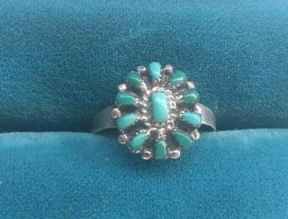 Vintage Zuni Petit Point Turquoise Sterling Silver Ring Sz 7