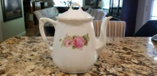 Vintage Antique Germany Embossed Porcelain Chocolate Coffee Tea Pot,  Pink Roses 3