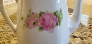 Vintage Antique Germany Embossed Porcelain Chocolate Coffee Tea Pot,  Pink Roses 7