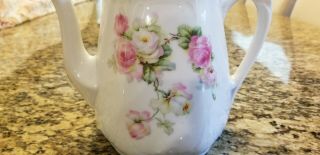 Vintage Antique Germany Embossed Porcelain Chocolate Coffee Tea Pot,  Pink Roses 8