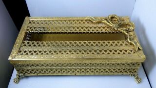 Vintage Gold Filigree Tissue Kleenex Box Holder Cover Hollywood Regency Ribbon