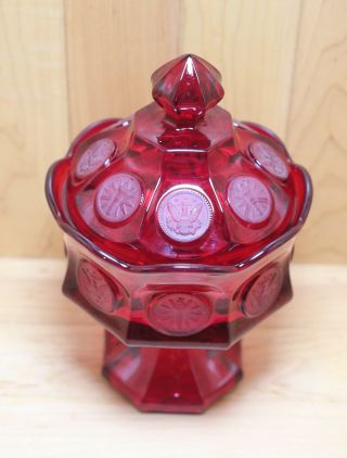 VINTAGE FOSTORIA GLASS RUBY RED COIN PATTERN - CANDY DISH / WEDDING BOWL FOOTED 2