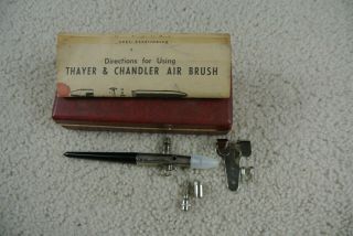 Vintage Thayer & Chandler Black Artist ' s Air Brush with Extra Nozzles in Case 2