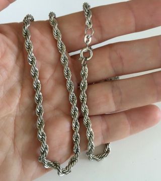 Vintage Sterling Silver Solid 4mm Rope Chain Necklace 24 " 22.  7g