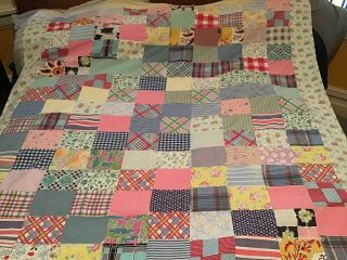 Vintage Hand Made Patchwork Quilt Blanket Shabby Cottage 54 " X 84”