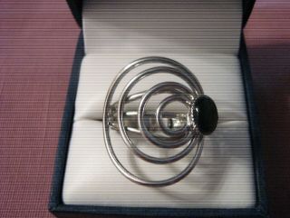 Vintage Sarah Coventry Ring " Astrojet " 1973 Silver Tone/black Inset