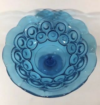 Vintage LE Smith Blue Moon and Stars Glass Compote Candy Fruit Pedestal Dish 7” 3