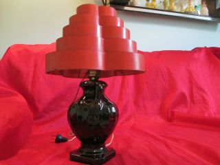 VINTAGE MID CENTURY MODERN ATOMIC ERA METAL VENTIAN SHADE LAMP RED/BLACK 4