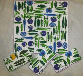 Vintage Euc Vera Cotton Vegetable Graphics Set 4 Napkins