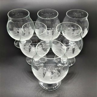 Toscany Crystal Brandy Snifter Glasses Nautical Etched Clipper Ship Vtg Set of 6 4