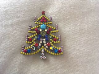 Vintage Rhinestones With 8candles Christmas Tree Pin Brooch Large 2 1/4
