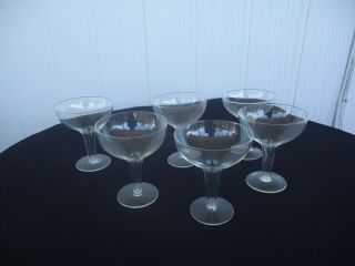 6 Vintage Art Deco Hollow Stem Champagne Glasses