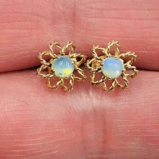 Vintage 14K Yellow Gold Opal Pierced Earrings Very Pretty 2